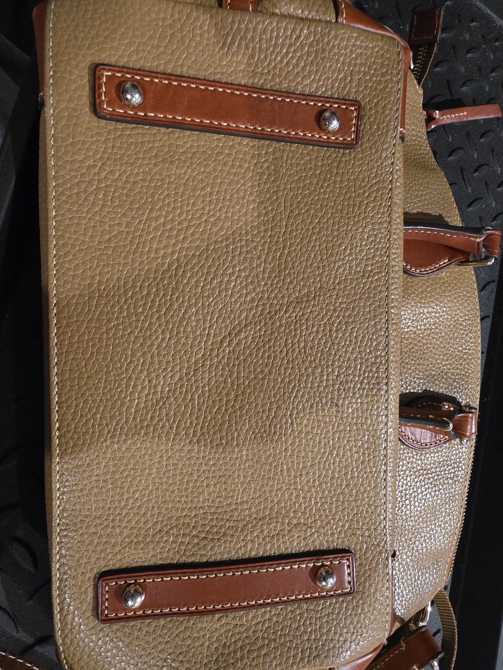 Dooney & Bourke Tan Pebbled Leather Satchel - Brown Trim - Picture 5 of 10